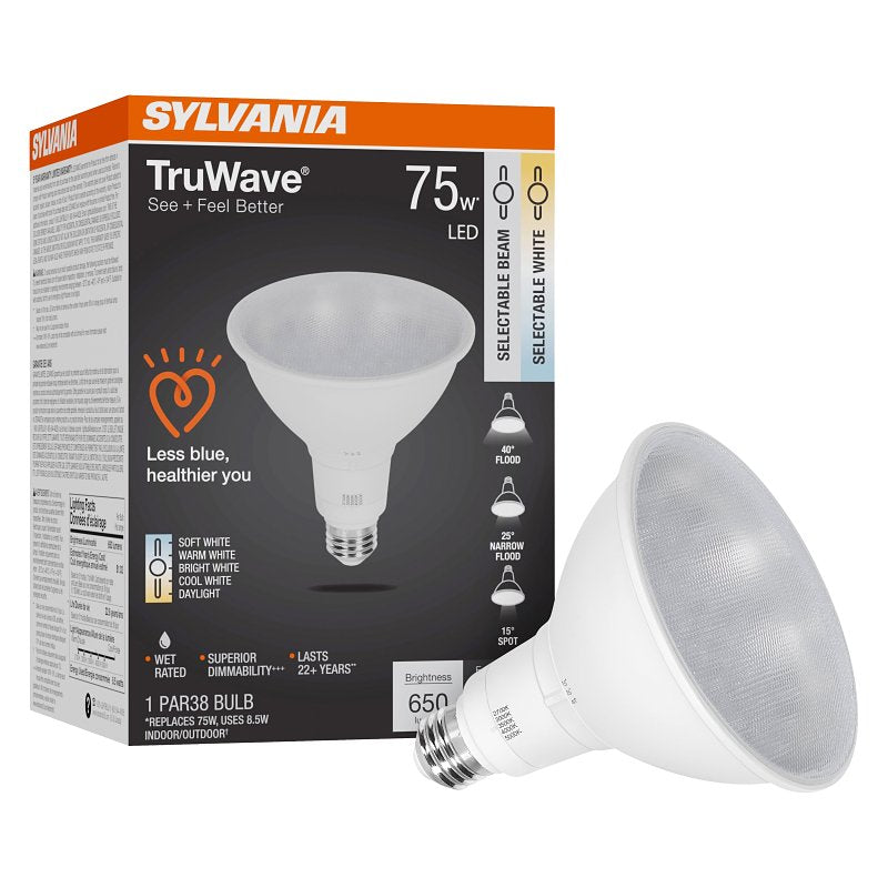 Sylvania TruWave 42286 LED Bulb, 5CCT Selectable, PAR38 Lamp, 75 W Equivalent, E26 Medium Lamp Base, Dimmable, Pack of 4