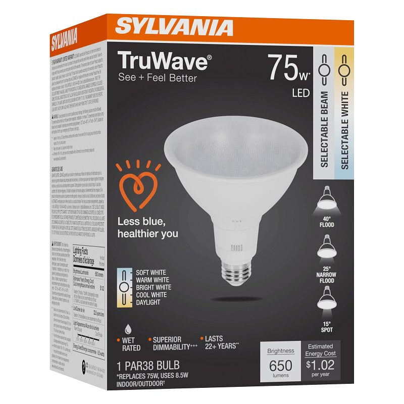 Sylvania TruWave 42286 LED Bulb, 5CCT Selectable, PAR38 Lamp, 75 W Equivalent, E26 Medium Lamp Base, Dimmable, Pack of 4