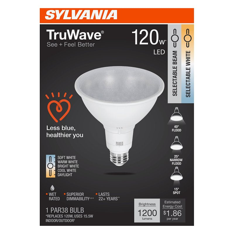 Sylvania TruWave 42287 LED Bulb, 5CCT Selectable, PAR38 Lamp, 120 W Equivalent, E26 Medium Lamp Base, Dimmable, Pack of 4