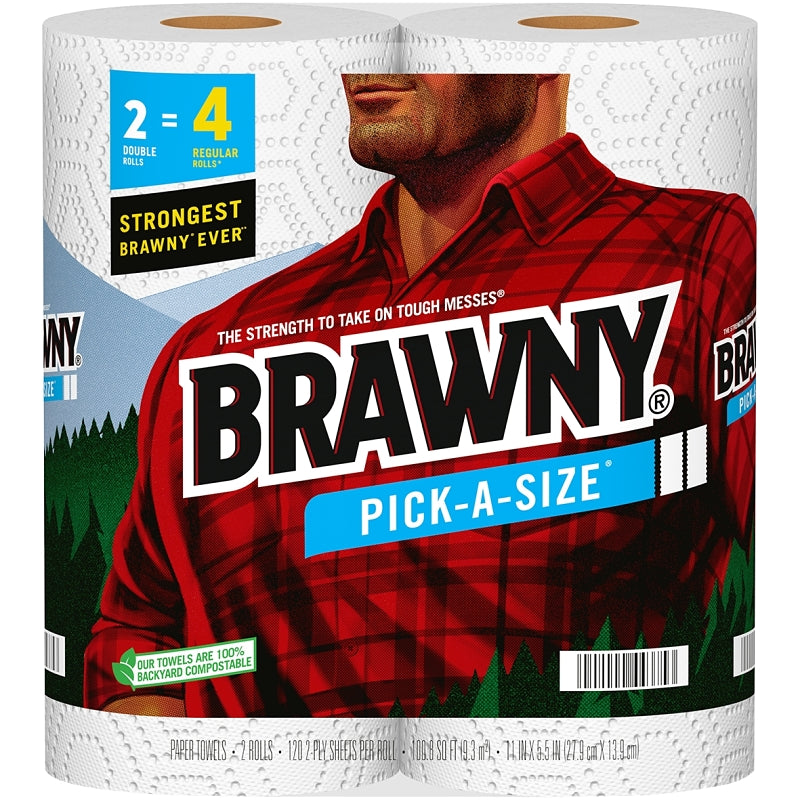 Brawny Pick-A-Size 44375 Paper Towel, 5-1/2 in L, 11 in W, 2-Ply, White, 2/PK, Pack of 12