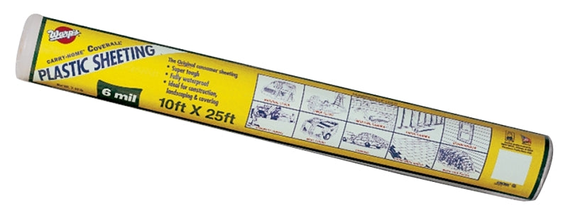 Warp's 6CH10 Poly Film, 25 ft L, 10 ft W, 6 mil Thick, Polyethylene Backing, Clear, Pack of 4