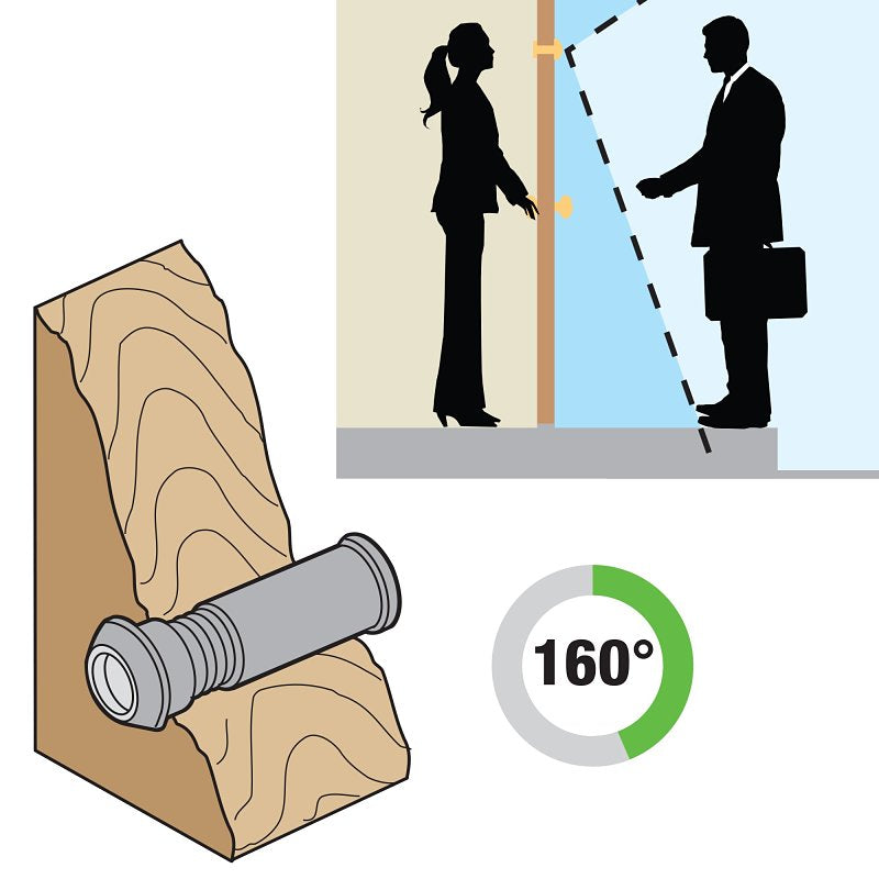 Defender Security U 9895 Door Viewer, 160 deg Viewing, 1-5/16 to 2-1/8 in Thick Door, Brass, Brass