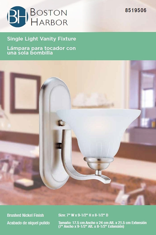 Boston Harbor 1571-1W-3L Single Light Vanity Fixture, 60 W, 120 V, A19 or CFL, Steel, Brushed Nickel