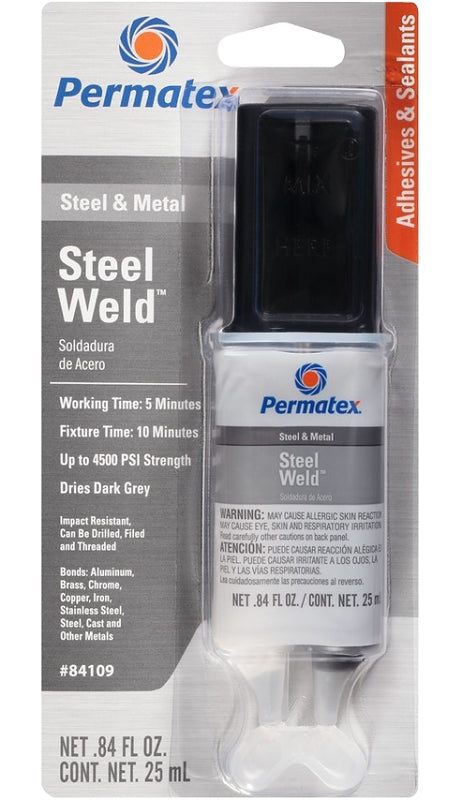 Permatex 84109 2-Part Epoxy, Gray, Liquid, 0.84 oz Syringe