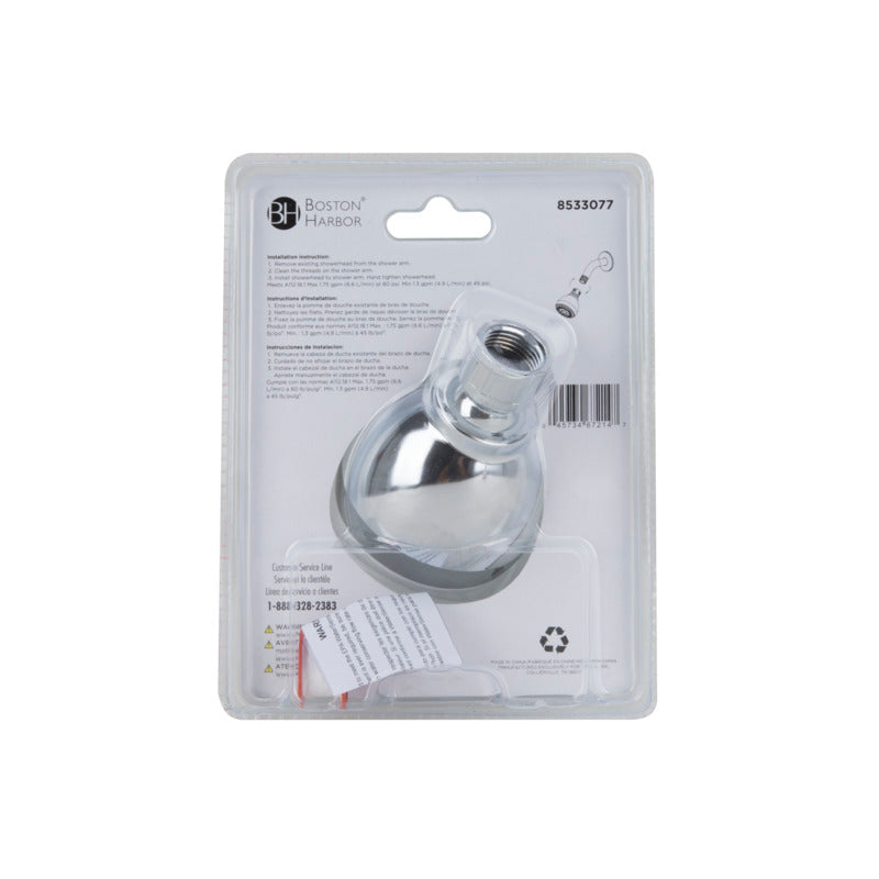 Boston Harbor SD3068CP Fixmount Shower Head, 1.75 (6.6) 80 gpm (L/MIN) psi, 1/2-14 NPT Connection, Threaded, ABS