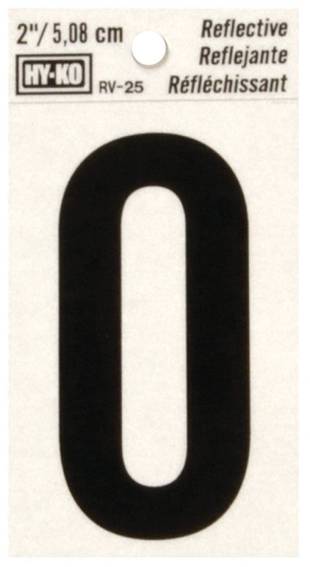 Hy-Ko RV-25/O Reflective Letter, 1-1/2 in W x 3 in H Dimensions, Character: O, 2 in H Character, Black Character, Vinyl, Pack of 10