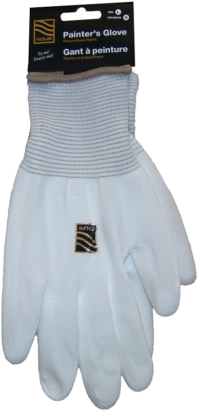 Nour R GLOVE3 Painter Gloves, L, Elastic Cuff, Nylon/Polyurethane, White