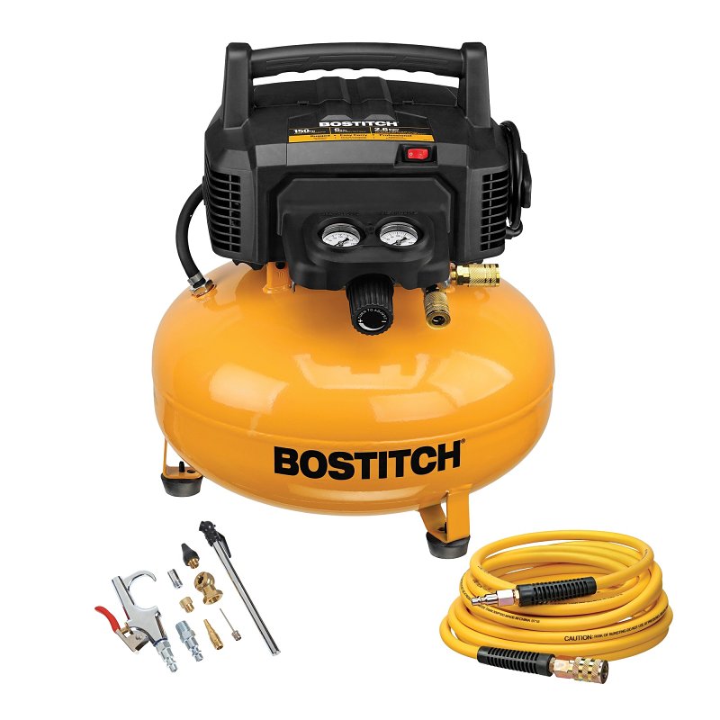 Bostitch BTFP02012-WPK Portable Air Compressor Kit, Electric, 6 gal Tank, 1.1 hp, 120 V, 150 psi Pressure, 1-Stage