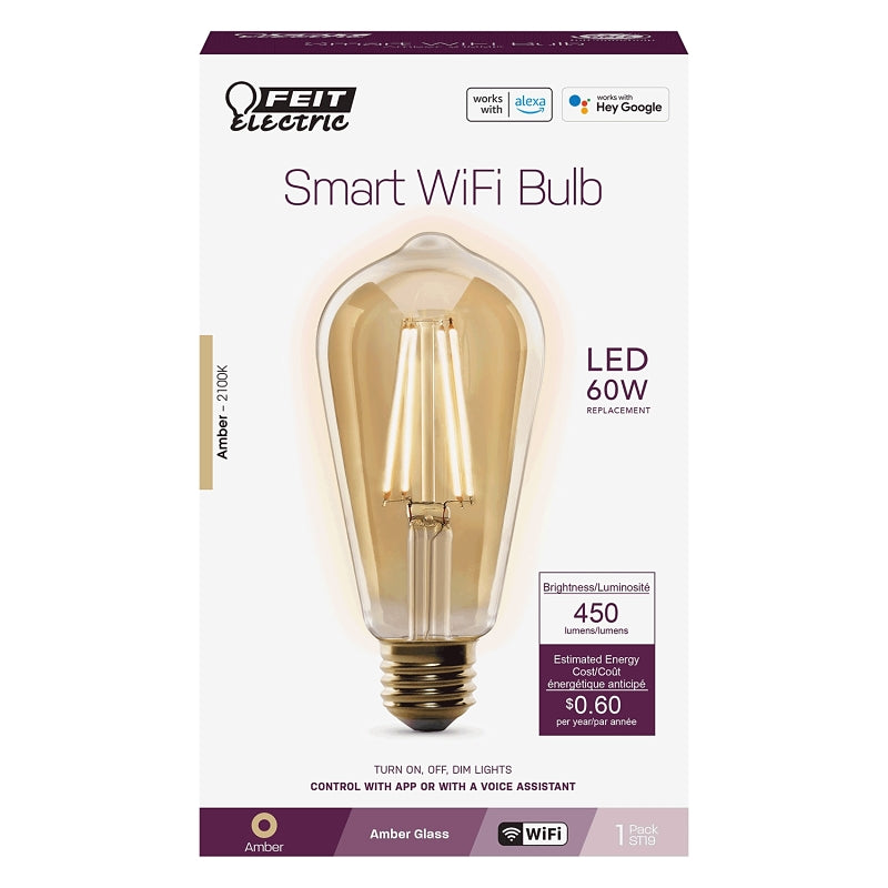 Feit Electric ST1960/FIL/AG Smart Bulb, 5 W, Wi-Fi Connectivity: Yes, Remote, Voice Control, E26 Medium Lamp Base