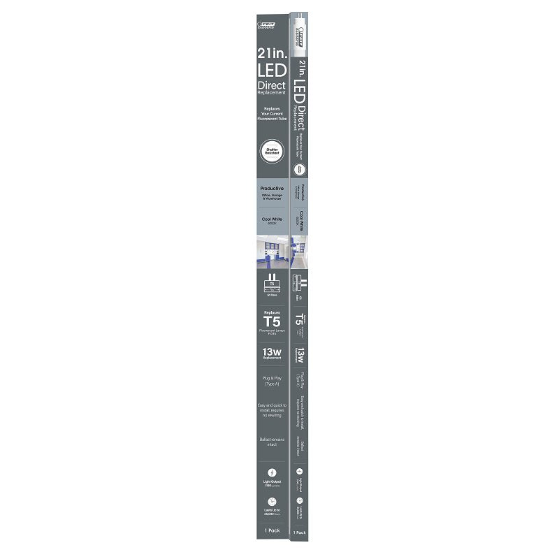 Feit Electric T521/840/LED Linear LED Tube, Direct Replacement, T5 Lamp, 13 W Equivalent, G5 Lamp Base, White
