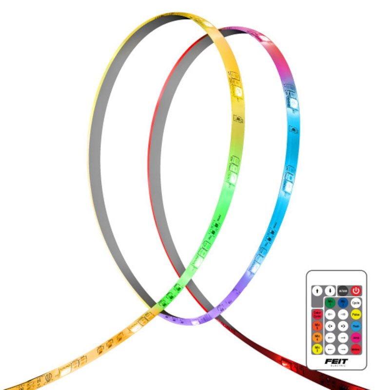 Feit Electric TAPE240/CHASE Color Chasing and Tunable Tape Light, 100/240 V, 24 W, LED Lamp, RGB/Tunable White Light