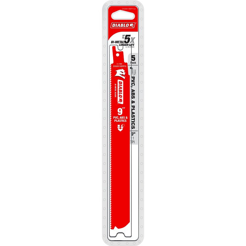 Diablo DS0911BPFG5 Reciprocating Saw Blade, 9 in L, 11 TPI, Bi-Metal Cutting Edge