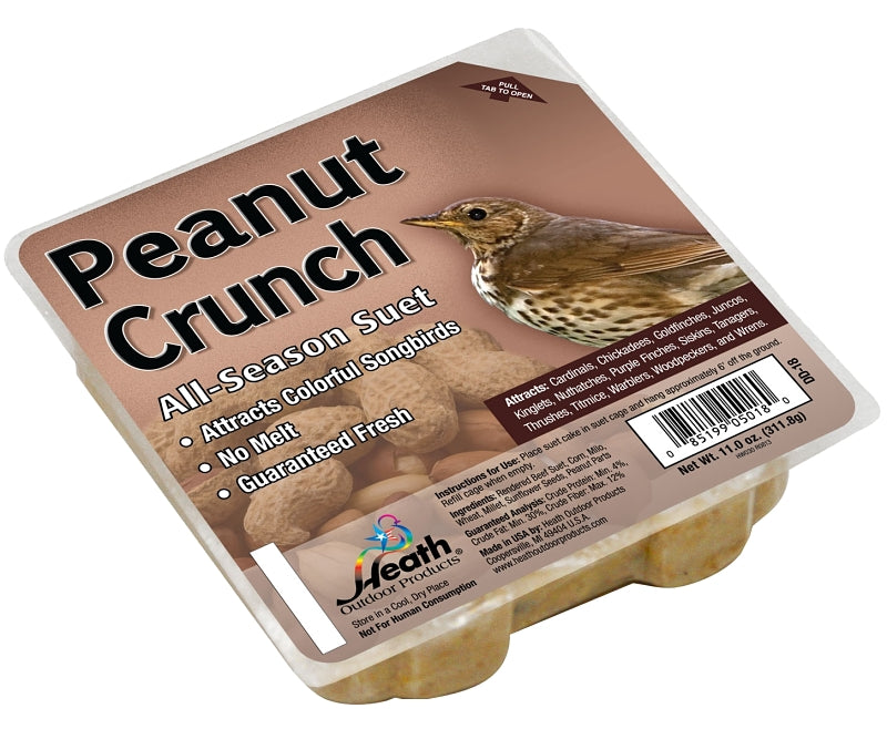 Heath DD-18 Sunflower Seed Wild Bird Food, 11.25 oz, All-Season, Suet, Cake, Peanut Crunch, Pack of 12