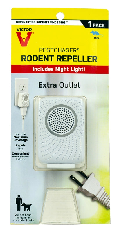 Victor M751PS Sonic Rodent Repellent with Nightlight, 1.69 in L, 1-3/4 in W, 2.63 in H