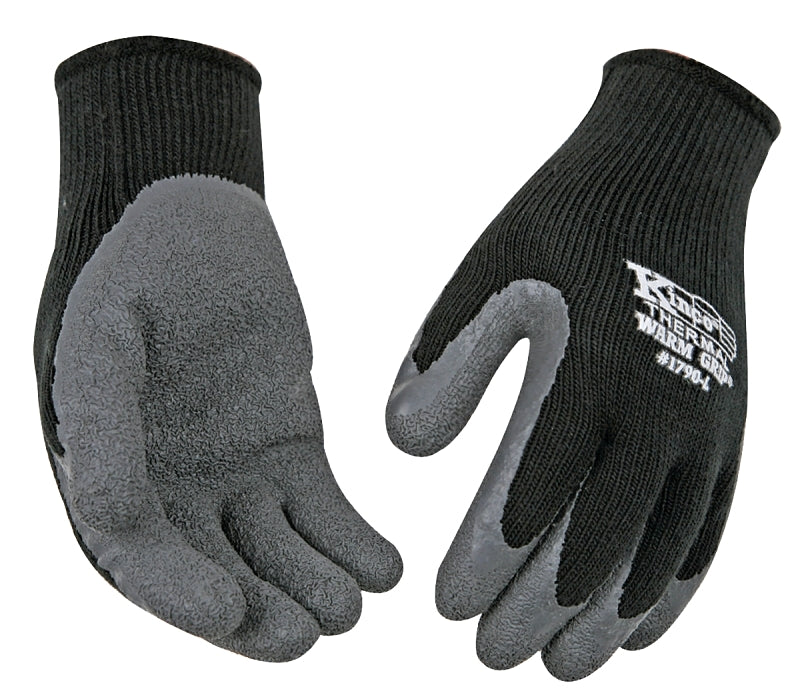 Warm Grip 1790-L Thermal Protective Gloves, Men's, L, 11 in L, Wing Thumb, Knit Wrist Cuff, Acrylic/Latex, Black