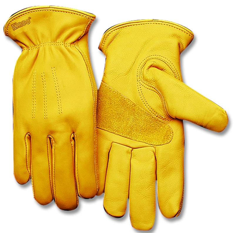 Heatkeep 198HK-M Gloves, Men's, M, 11 in L, Keystone Thumb, Easy-On Cuff, Cowhide Leather, Gold