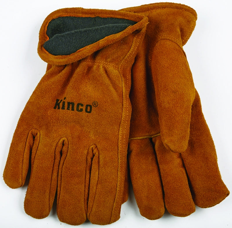 Heatkeep 50RL-M Driver Gloves, Men's, M, 5 in L, Keystone Thumb, Easy-On Cuff, Suede Cowhide Leather, Gold