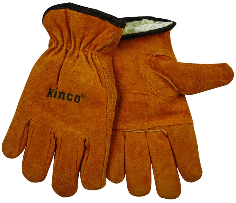 Kinco 51PL-M Gloves, Men's, M, 10-1/2 in L, Keystone Thumb, Easy-On Cuff, Cowhide Leather, Gold