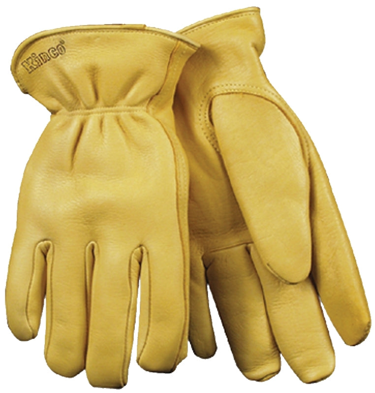 Heatkeep 90HK-XL Gloves, Men's, XL, 10 in L, Keystone Thumb, Easy-On Cuff, Deerskin Leather, Yellow