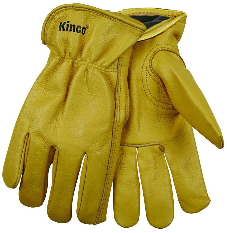 Heatkeep 98RL-L Gloves, Men's, L, 10-1/2 in L, Keystone Thumb, Easy-On Cuff, Cowhide Leather, Gold