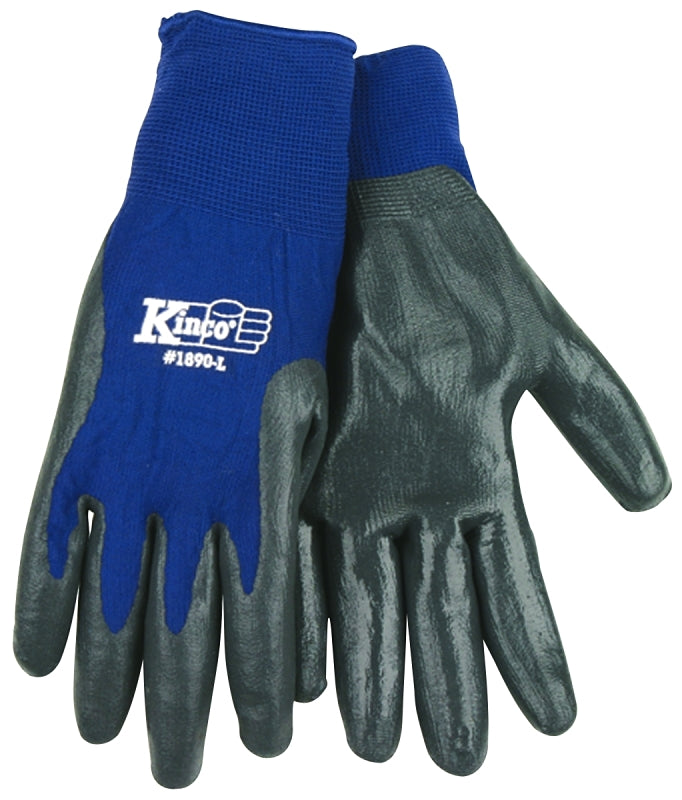 Kinco 1890-XL Work Gloves, Men's, XL, Knit Wrist Cuff, Nitrile Coating, Nylon/Polyester, Gray/Navy Blue