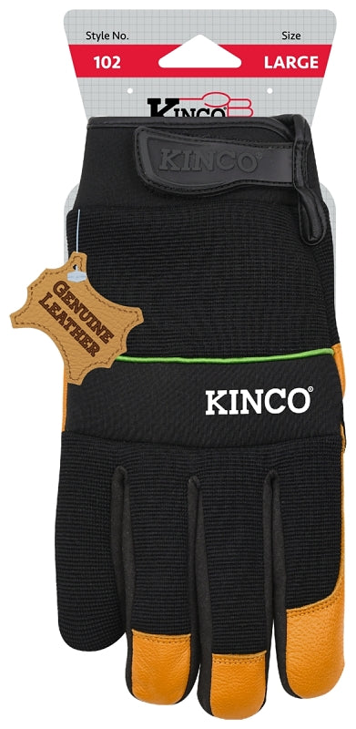 KincoPro 102-L Safety Gloves, Men's, L, Wing Thumb, Hook and Loop, Polyester/Spandex, Gold