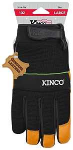 KincoPro 102-M Safety Gloves, M, Gold, Men's, Wing Thumb, Hook and Loop, Polyester/Spandex, Goatskin Leather Palm