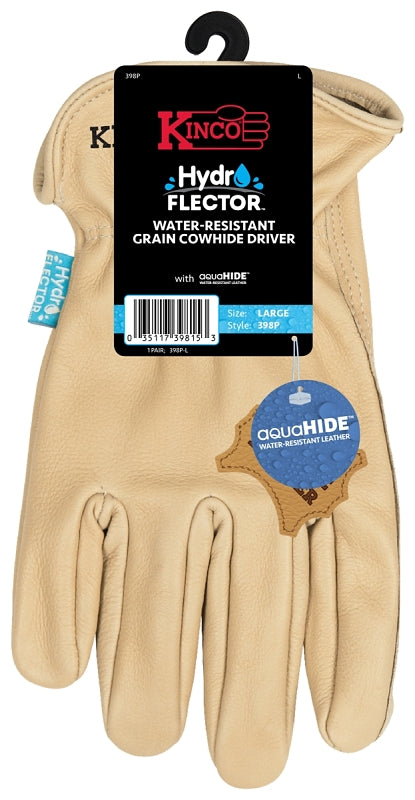Hydroflector 398P-M Gloves, Men's, M, Keystone Thumb, Easy-On Cuff, Cowhide Leather, Tan