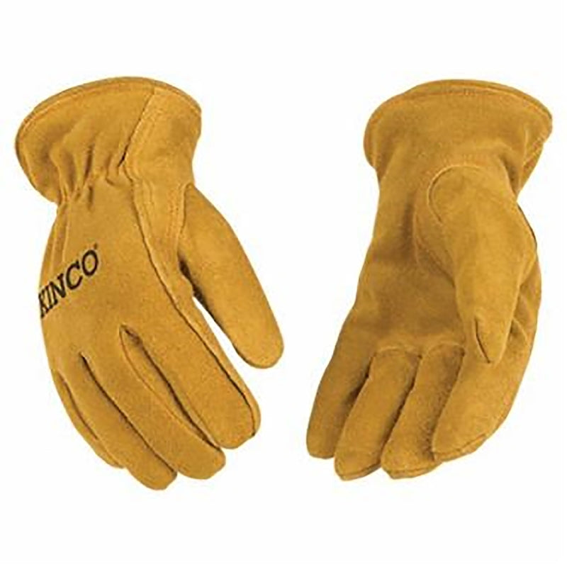 Kinco 50-KM Kid's Driver Gloves, M, Keystone Thumb, Easy-On Cuff, Suede Cowhide Leather, Gold