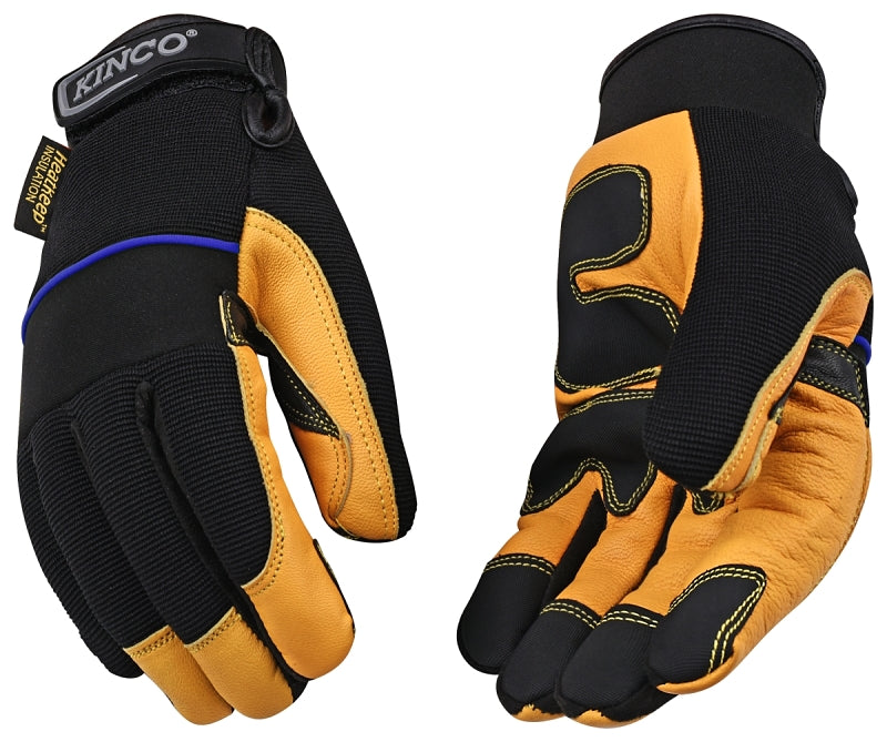 KincoPro 102HK-XL Safety Gloves, XL, Gold, Men's, Wing Thumb, Hook and Loop, Polyester/Spandex, Goatskin Leather Palm