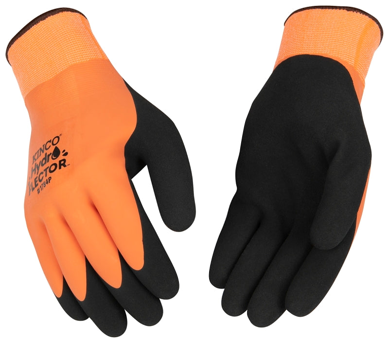 Hydroflector 1784P-L Thermal Protective Gloves, L, Knit Wrist Cuff, Latex Coating, Acrylic, Black/Orange