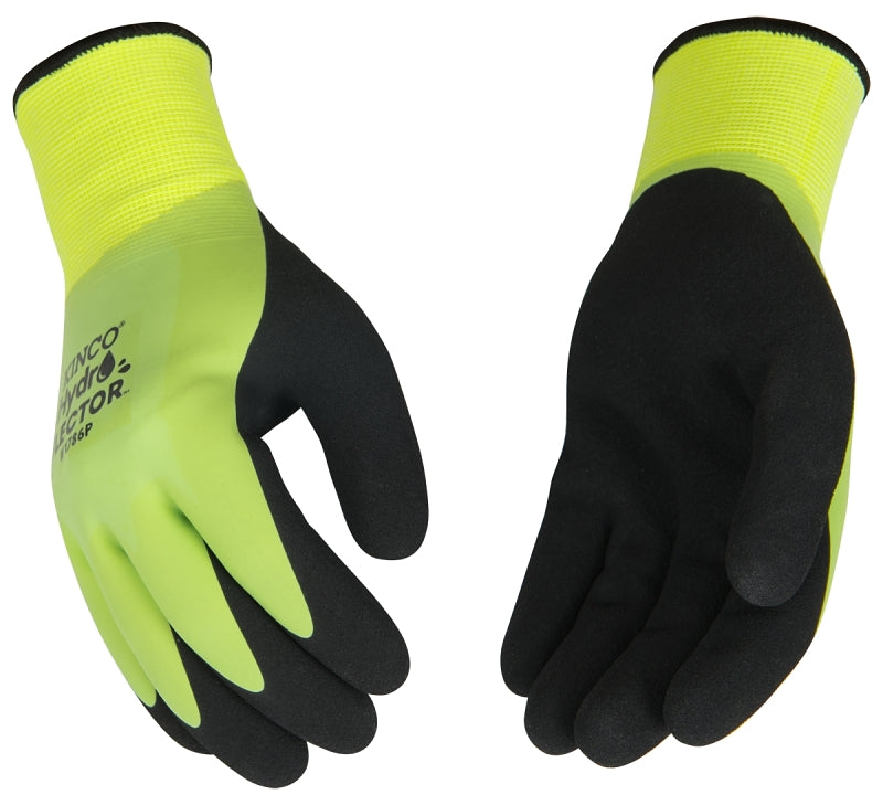 Hydroflector 1786P-L Thermal Protective Gloves, Men's, L, Knit Wrist Cuff, Latex Coating, Acrylic, Black/Green