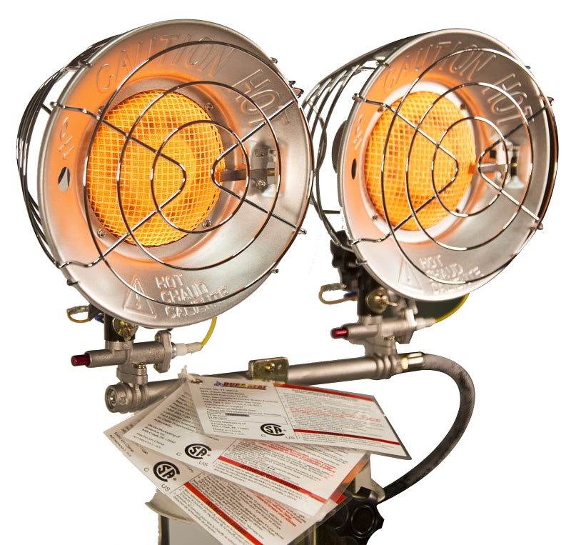 Reddy Heater TT-30CSA Double Tank Top Heater, Hooks to 20 lb Fuel Tank, Liquid Propane, 16000/26000/30000 Btu, Silver