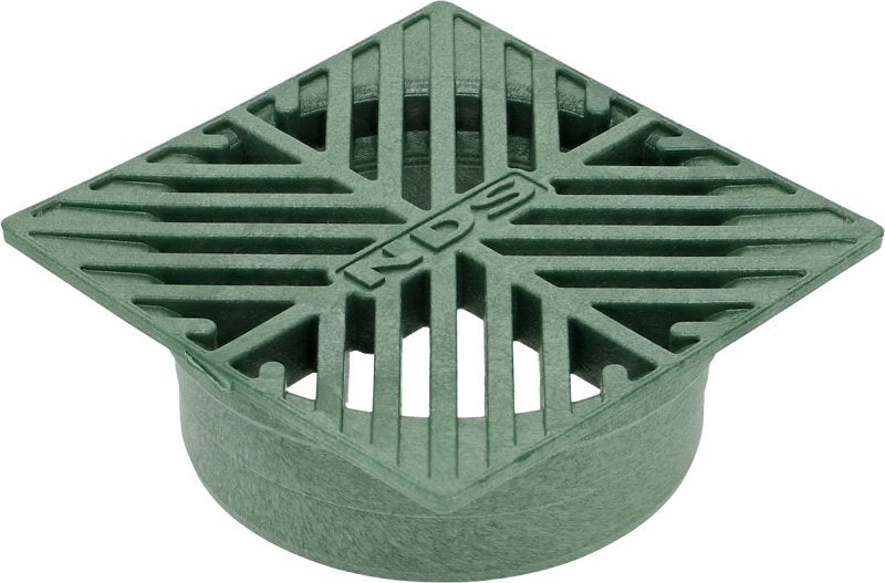 NDS 07 Drain Grate, 5 in Dia, 4.56 in L, 4.56 in W, Square, 3/16 in Grate Opening, HDPE, Green, ADA Compliant