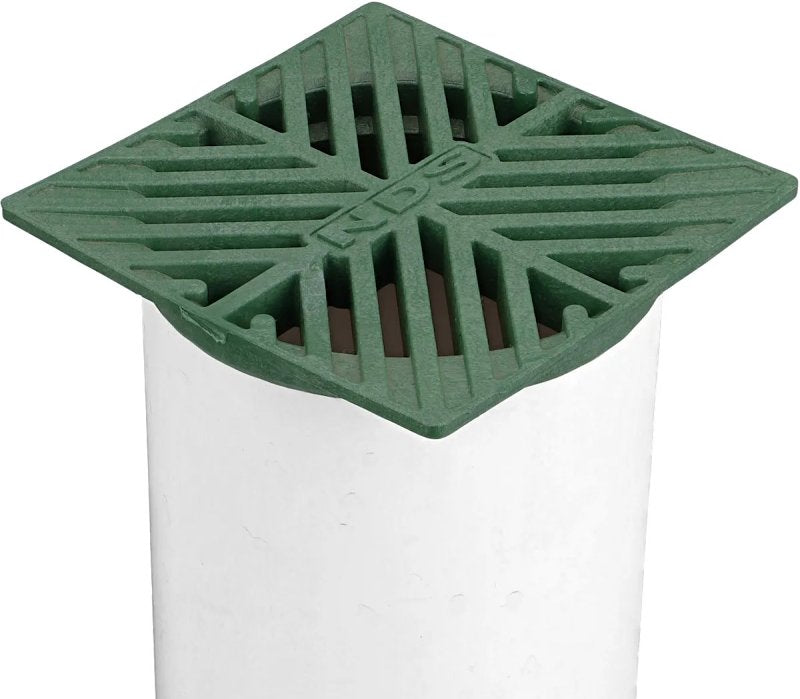 NDS 07 Drain Grate, 5 in Dia, 4.56 in L, 4.56 in W, Square, 3/16 in Grate Opening, HDPE, Green, ADA Compliant