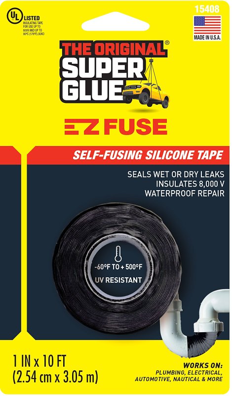 The Original Super Glue 11710161 EZ Fuse Tape, 10 ft L, 1 in W, Black