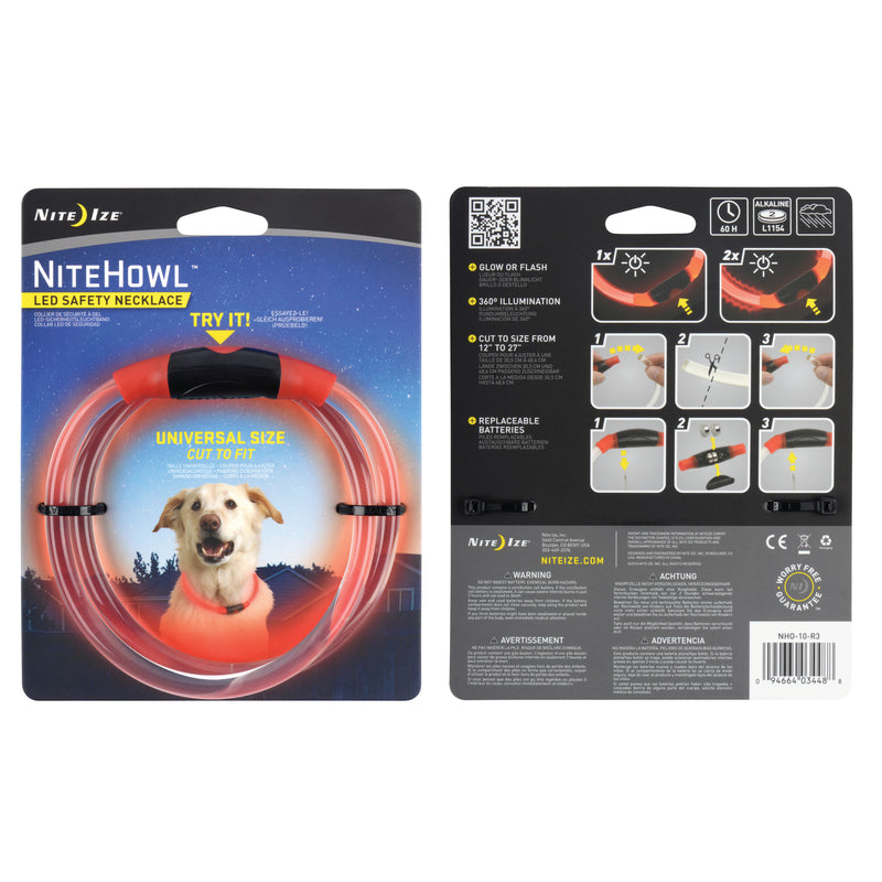 Nite Ize NITEHOWL NHO-10-R3 Safety Necklace, 12 to 27 in Neck, 0.3 in W Collar, Polymer, Red