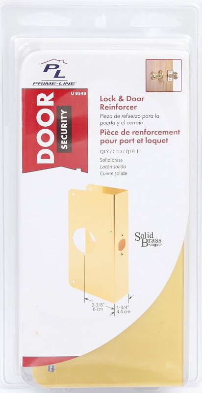 Prime-Line U 9548 Lock and Door Reinforcer, 2-3/8 in Backset, 1-3/4 in Thick Door, Brass, 9 in H, 3-7/8 in W