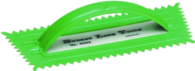 QLT 6263 Trowel, 3/8 in W x 5/16 in D Notch, 9-1/2 in L, 4-1/4 in W, V Notch, Comfort-Grip Handle