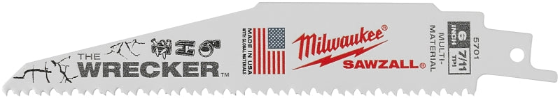 Milwaukee The WRECKER 48-00-5701 Reciprocating Saw Blade, 0.05 in W, 6 in L, 7/11 TPI, Bi-Metal Cutting Edge