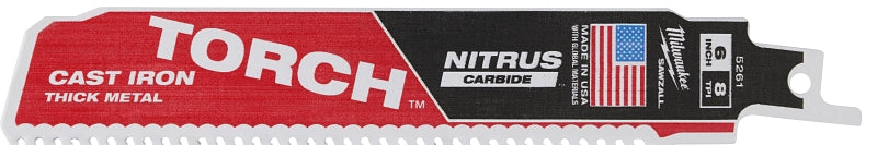 Milwaukee The Torch SAWZALL 48-00-5261 Reciprocating Saw Blade, 2 in W, 6 in L, 7 TPI, Nitrus Carbide Cutting Edge