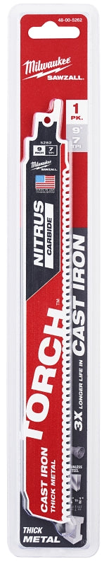 Milwaukee SAWZALL TORCH 48-00-5262 Reciprocating Saw Blade, 2 in W, 9 in L, 7 TPI, Nitrus Carbide Cutting Edge