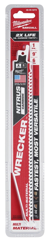 Milwaukee The WRECKER 48-00-5272 Reciprocating Saw Blade, 8-3/4 in W, 9 in L, 6 TPI, Carbide Cutting Edge