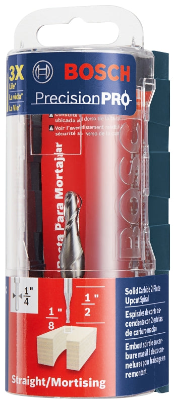 Bosch 85908MC Router Bit, 1/8 in Dia Cutter, 1/2 in L Cutting, 2 in OAL, 1/4 in Dia Shank, 2-Cutter