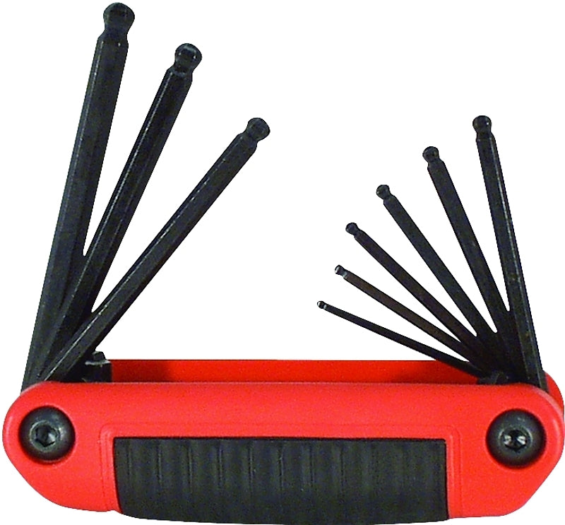 Eklind Ergo-Fold 25919 Ball End Hex Key Set, 9-Piece, Alloy Steel, Black, Specifications: Ergonomic Handle