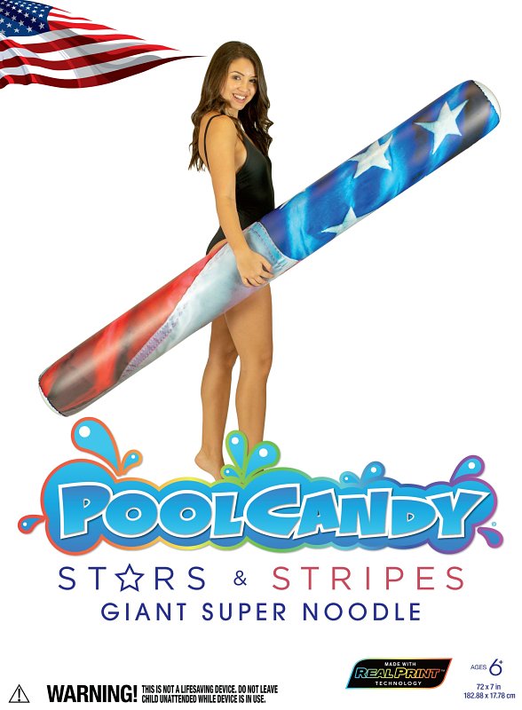 PoolCandy Stars and Stripes Series US1724US Giant-Size American-Flag Pool Noodle, Cylindrical, PVC, Blue/Red/White