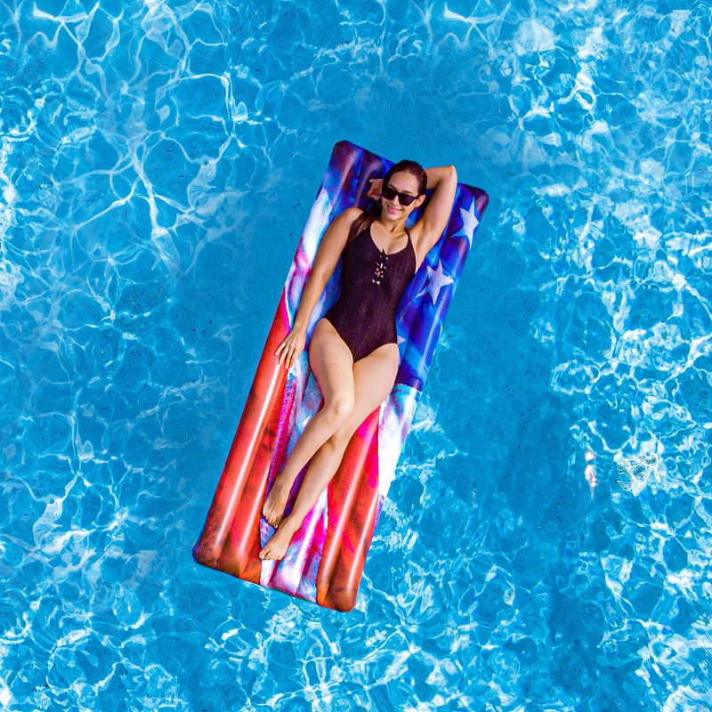 PoolCandy Stars and Stripes Series US4402US Deluxe-Size American-Flag Pool Raft, PVC, Blue/Red/White