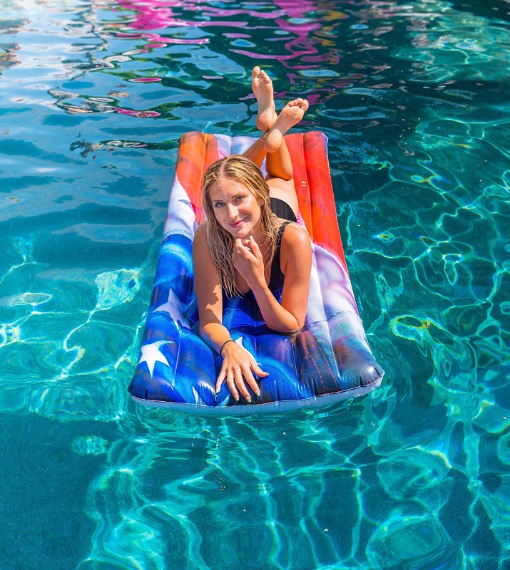 PoolCandy Stars and Stripes Series US4402US Deluxe-Size American-Flag Pool Raft, PVC, Blue/Red/White