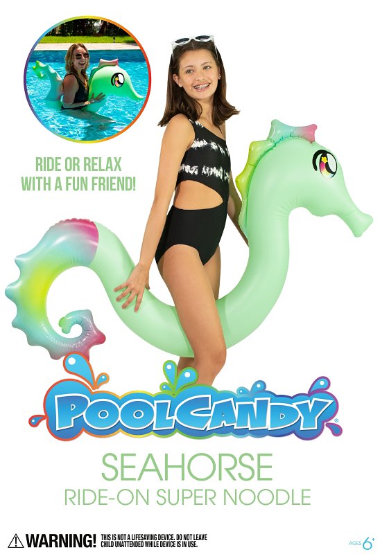 PoolCandy PC1740SEA Ride-On Pool Noodle, Seahorse, PVC, Multi-Color