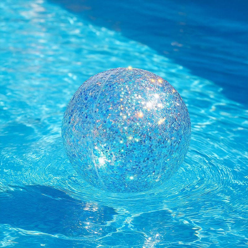 PoolCandy PCL1752AQG Beach Ball, 13-3/4 in Dia, PVC, Aqua Glitter